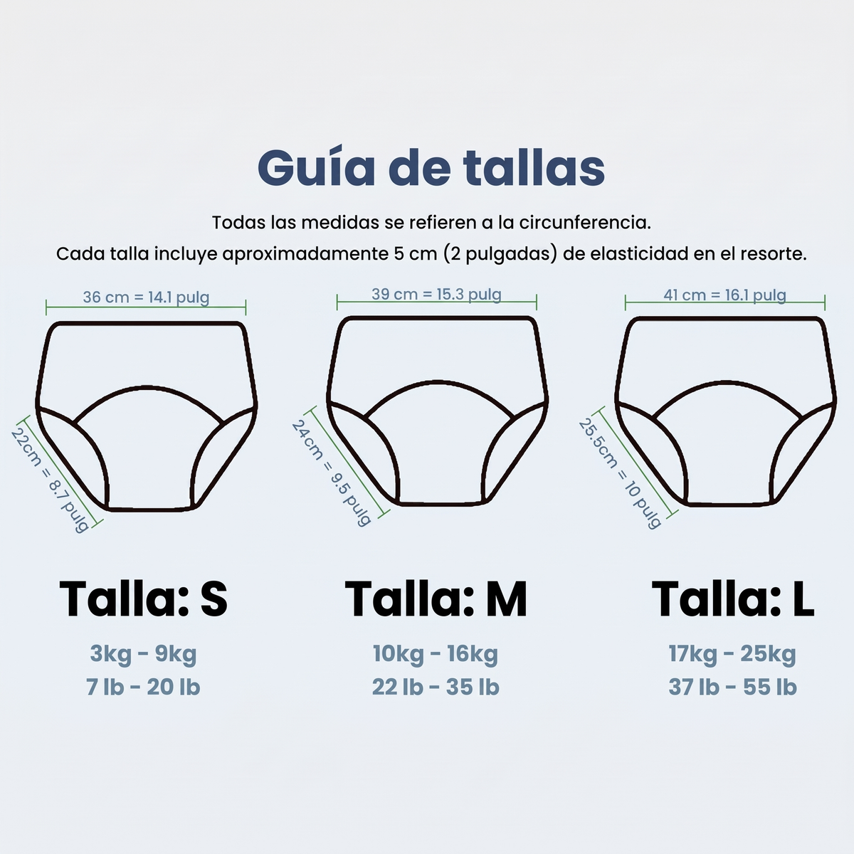 Guía de tallas S, M y L